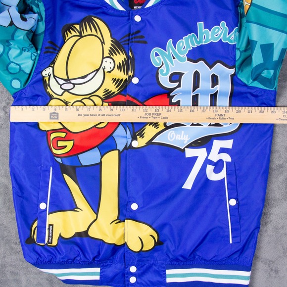 Members Only x Garfield Mens Blue Varsity Bomber Jacket Graphics Size M - Picture 13 of 14